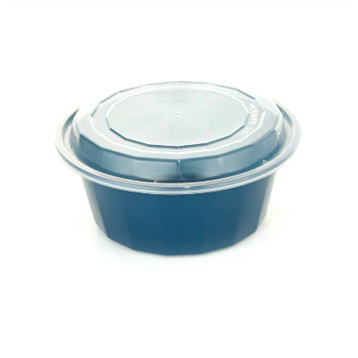 Asporto 32 oz Round Midnight Blue Plastic To Go Box - with Clear Lid, Microwavable - 7 1/4" x 7 1/4" x 3" - 100 count box