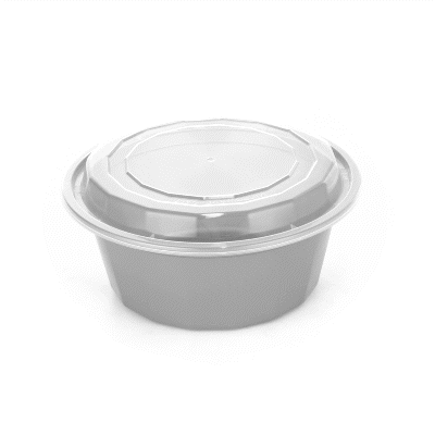 Asporto 32 oz Round Silver Plastic To Go Box - with Clear Lid, Microwavable - 7 1/4" x 7 1/4" x 3" - 100 count box