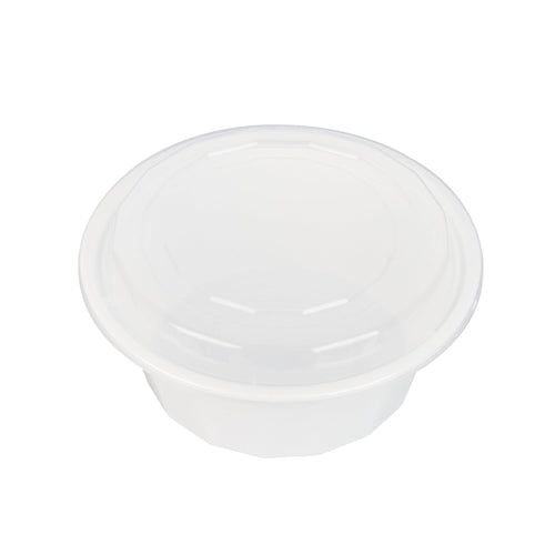Asporto 32 oz Round White Plastic To Go Box - with Clear Lid, Microwavable - 7 1/4" x 7 1/4" x 3" - 100 count box
