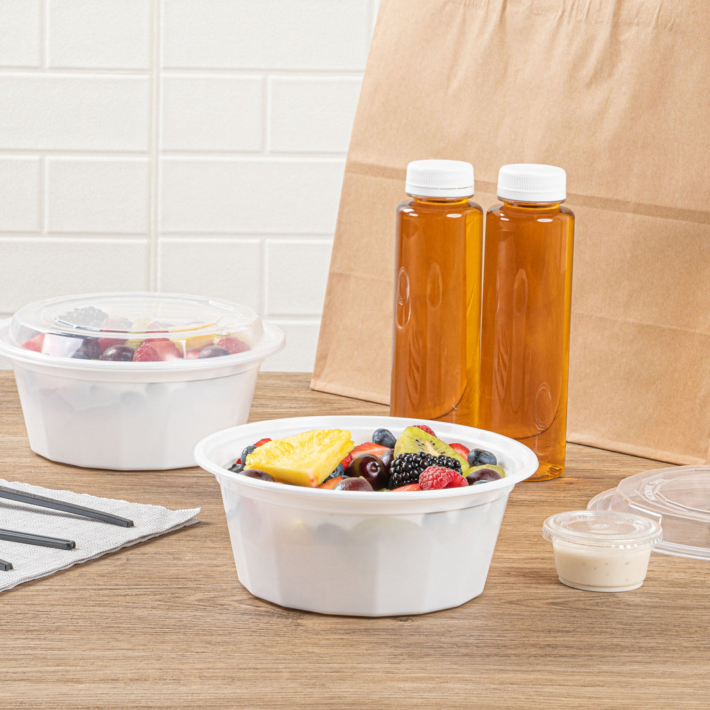 Asporto 32 oz Round White Plastic To Go Box - with Clear Lid, Microwavable - 7 1/4" x 7 1/4" x 3" - 50 count box