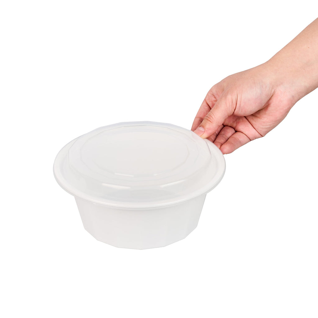 Asporto 32 oz Round White Plastic To Go Box - with Clear Lid, Microwavable - 7 1/4" x 7 1/4" x 3" - 100 count box