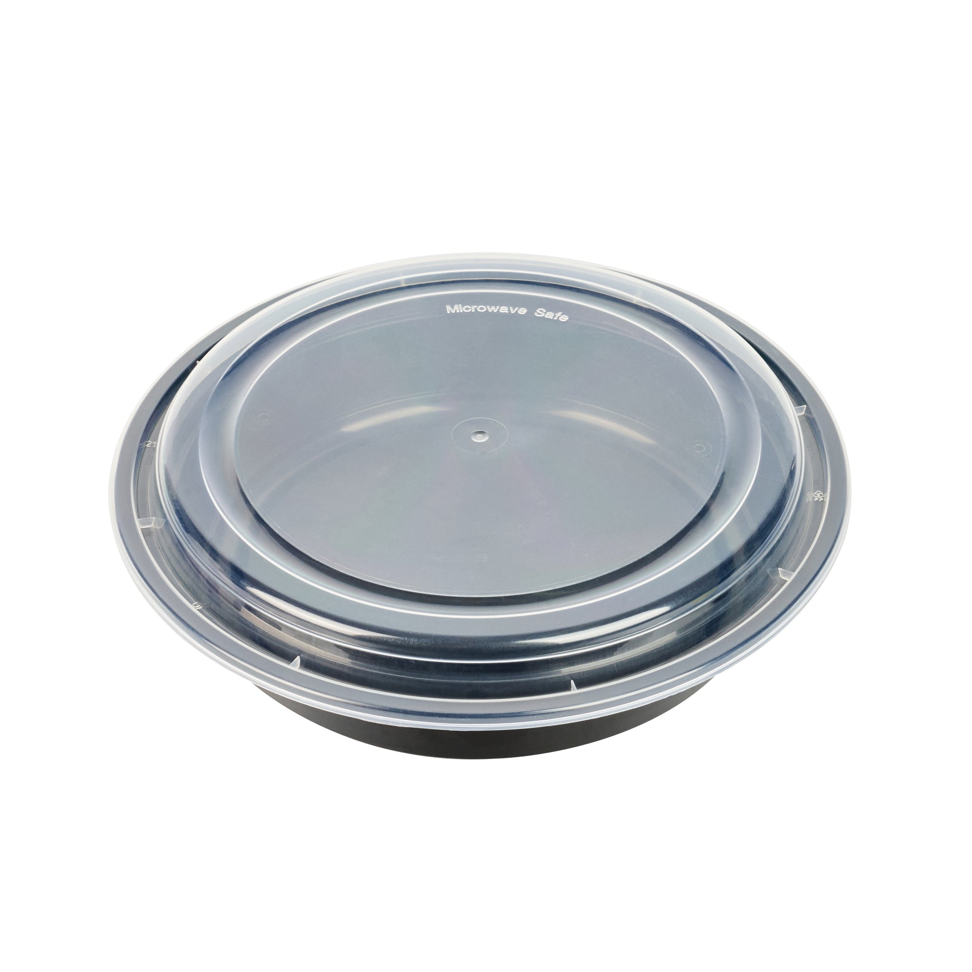 Asporto 48 oz Round Black Plastic To Go Box - with Clear Lid, Microwavable - 9" x 9" x 1 3/4" - 100 count box