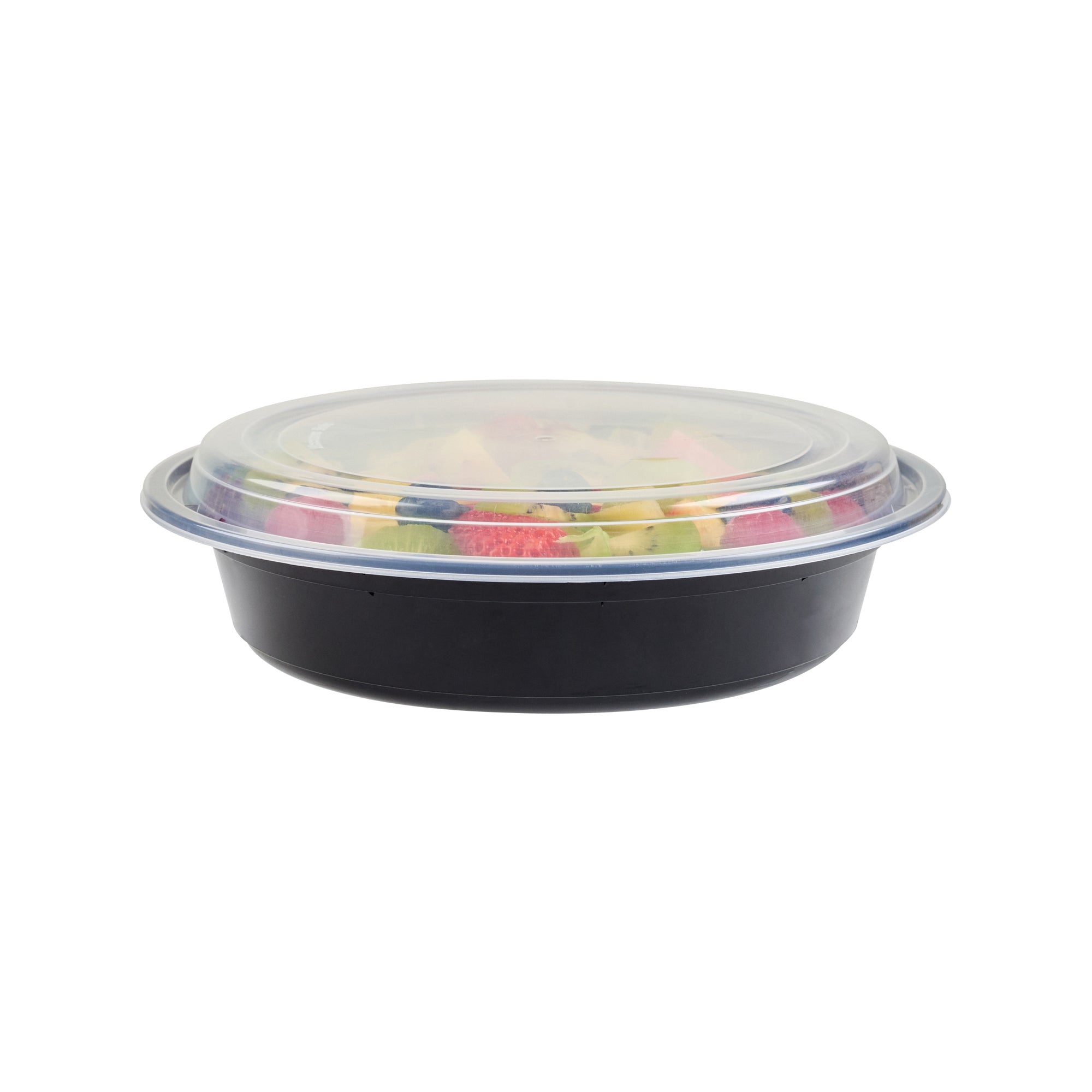 Asporto 48 oz Round Black Plastic To Go Box - with Clear Lid, Microwavable - 9" x 9" x 1 3/4" - 100 count box