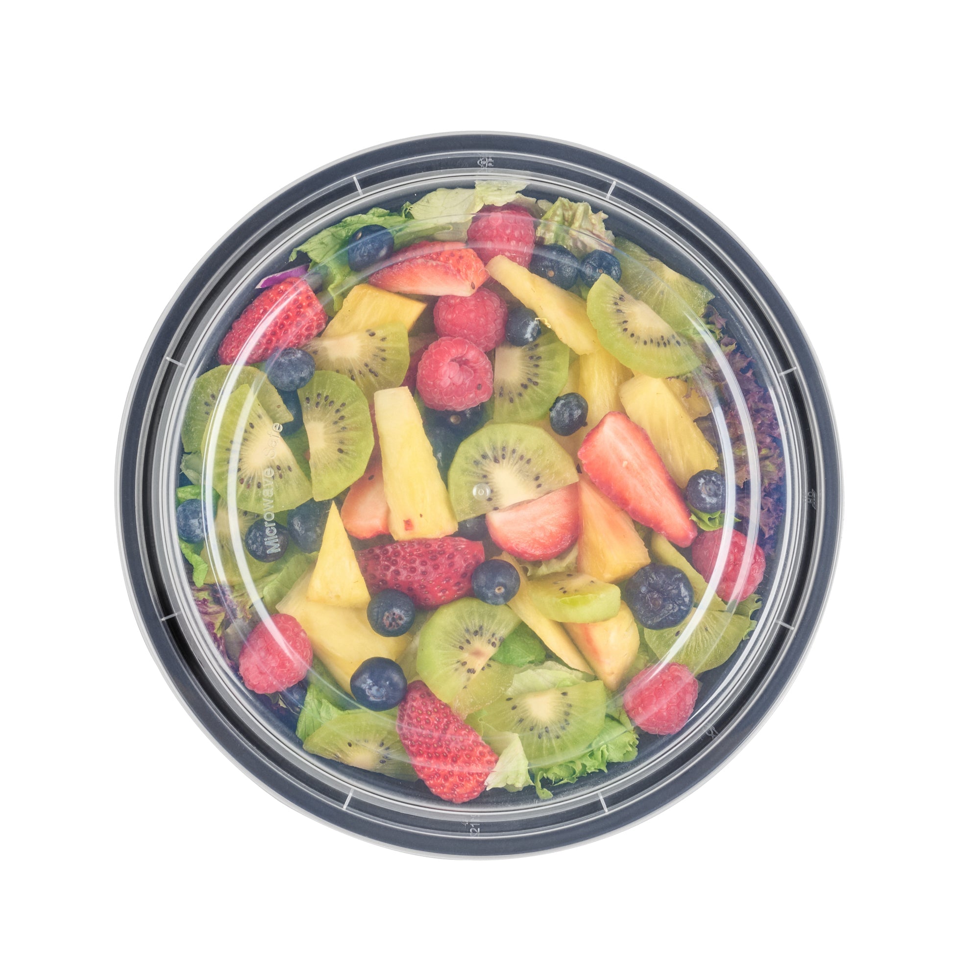 Asporto 48 oz Round Black Plastic To Go Box - with Clear Lid, Microwavable - 9" x 9" x 1 3/4" - 100 count box