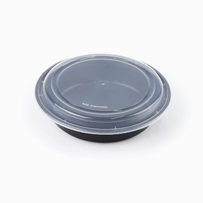 Asporto 48 oz Round Black Plastic To Go Box - with Clear Lid, Microwavable - 9" x 9" x 1 3/4" - 100 count box