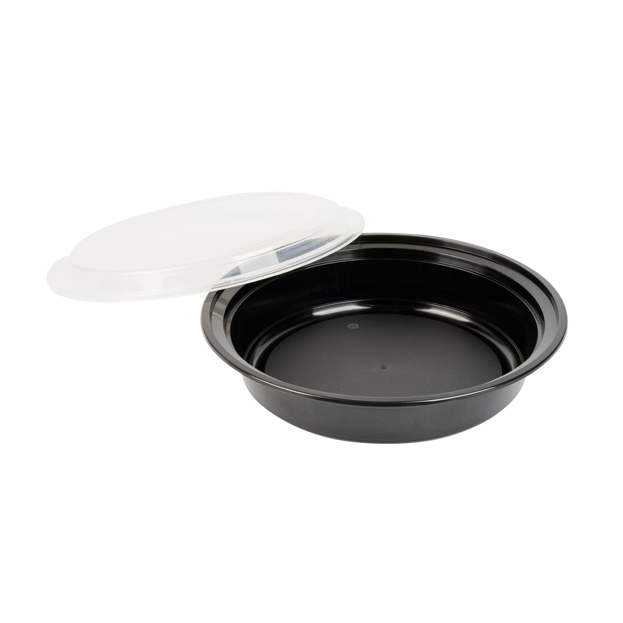 Asporto 48 oz Round Black Plastic To Go Box - with Clear Lid, Microwavable - 9" x 9" x 1 3/4" - 100 count box