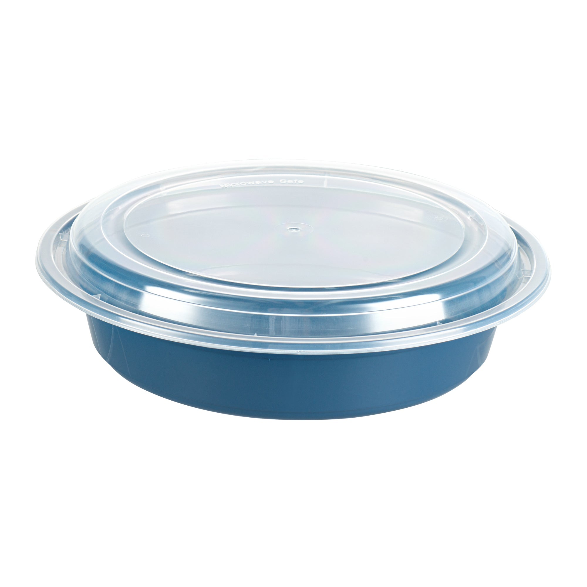 Asporto 48 oz Round Midnight Blue Plastic To Go Box - with Clear Lid, Microwavable - 9" x 9" x 1 3/4" - 100 count box