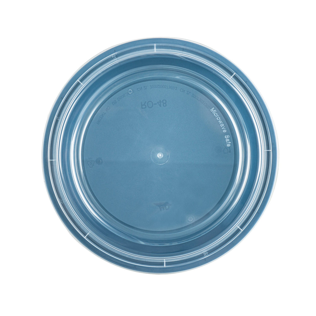 Asporto 48 oz Round Midnight Blue Plastic To Go Box - with Clear Lid, Microwavable - 9" x 9" x 1 3/4" - 100 count box