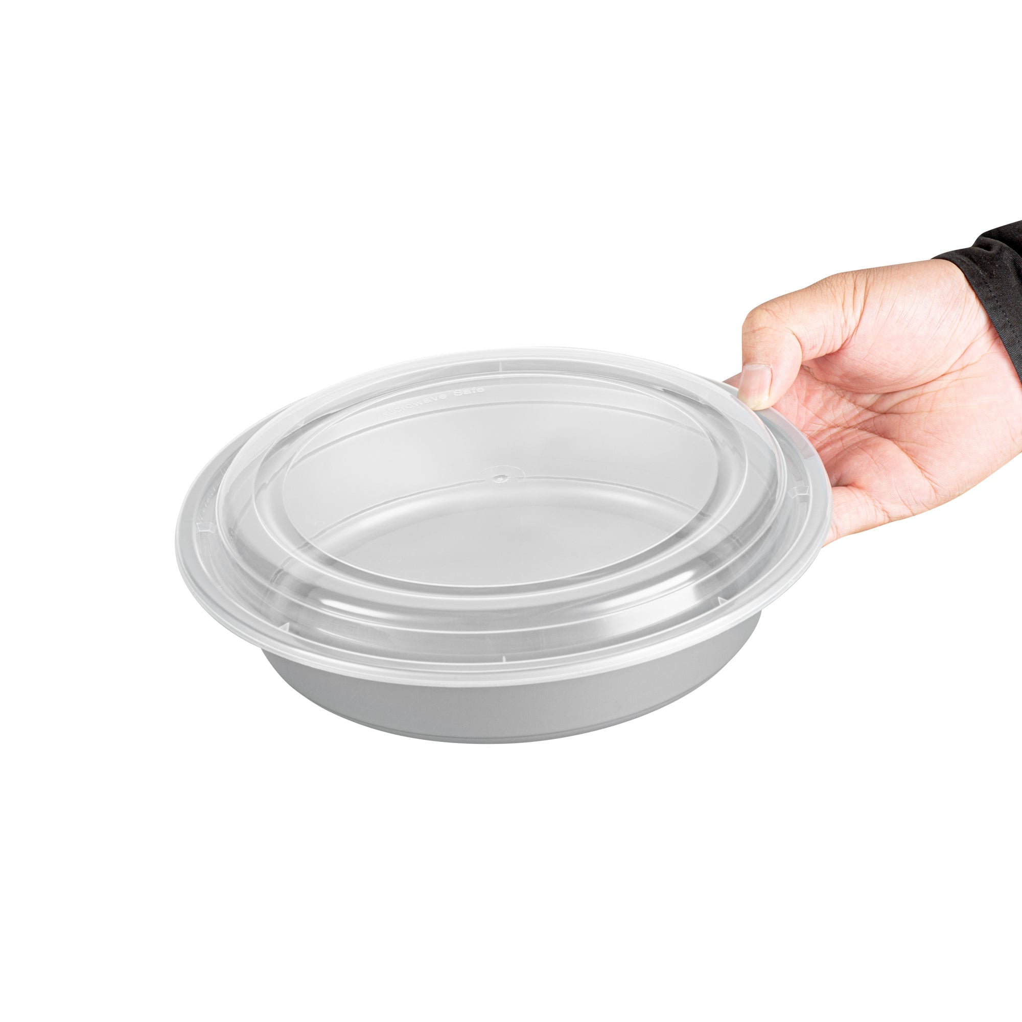 Asporto 48 oz Round Silver Plastic To Go Box - with Clear Lid, Microwavable - 9" x 9" x 1 3/4" - 100 count box