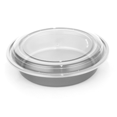 Asporto 48 oz Round Silver Plastic To Go Box - with Clear Lid, Microwavable - 9" x 9" x 1 3/4" - 100 count box
