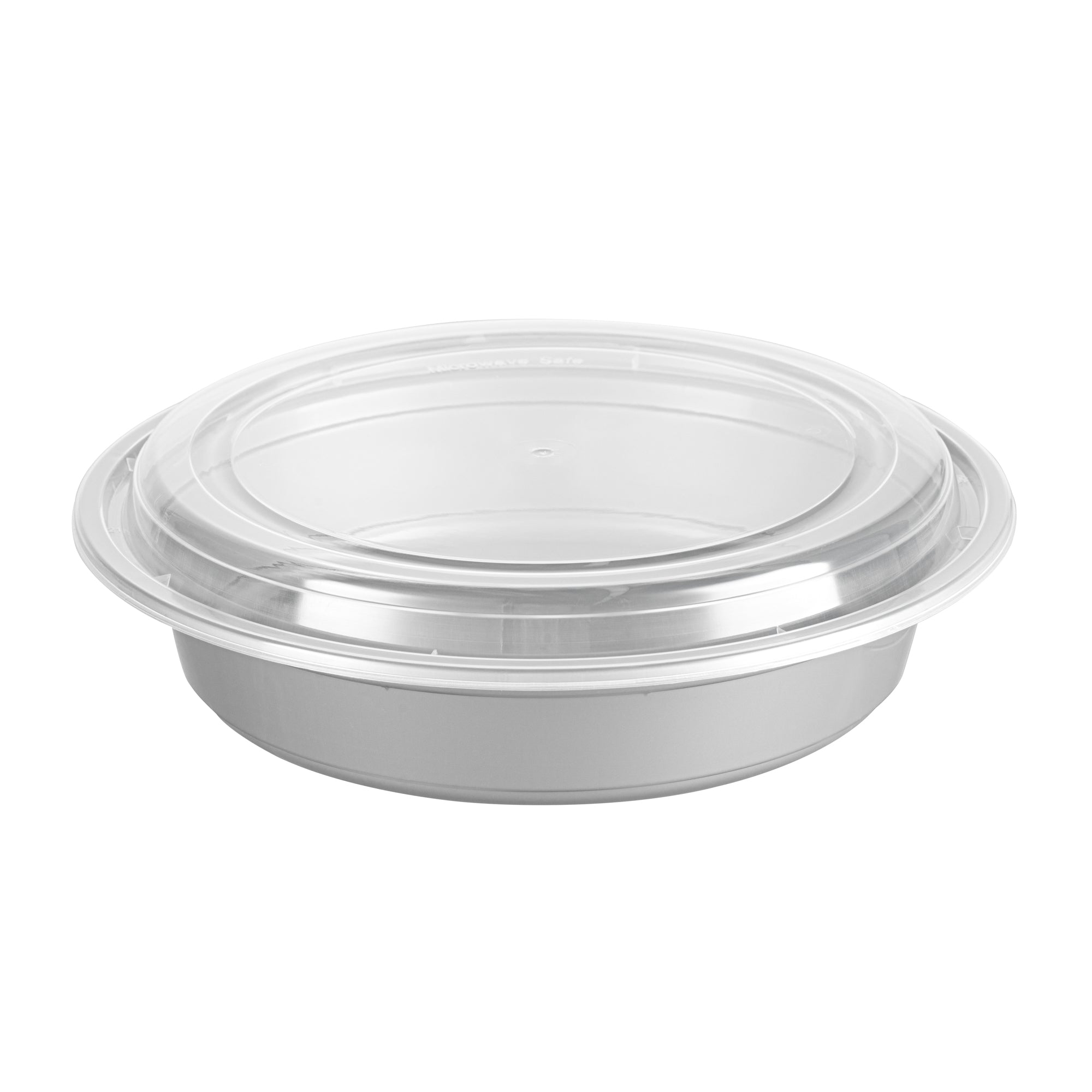 Asporto 48 oz Round Silver Plastic To Go Box - with Clear Lid, Microwavable - 9" x 9" x 1 3/4" - 100 count box