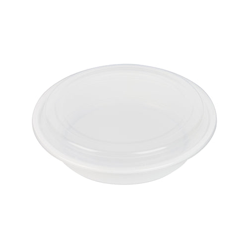 Asporto 48 oz Round White Plastic To Go Box - with Clear Lid, Microwavable - 9" x 9" x 1 3/4" - 100 count box