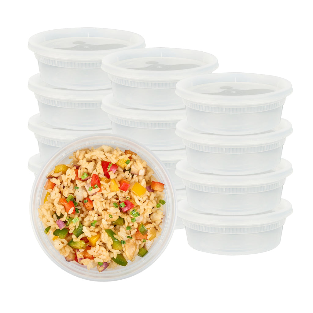 Asporto 8 oz Round Clear Plastic Soup Container - with Lid, Microwavable - 4 1/2" x 4 1/2" x 1 3/4" - 25 count box