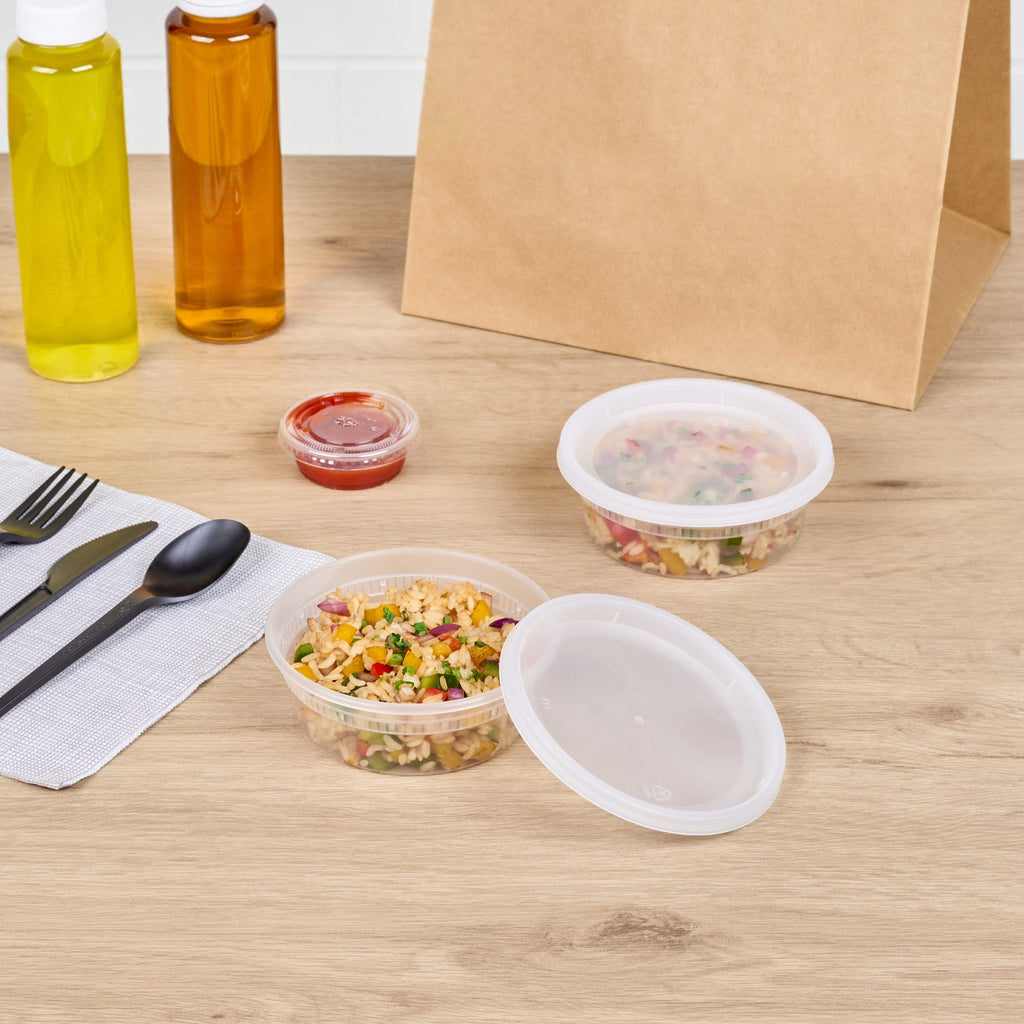 Asporto 8 oz Round Clear Plastic Soup Container - with Lid, Microwavable - 4 1/2" x 4 1/2" x 1 3/4" - 100 count box