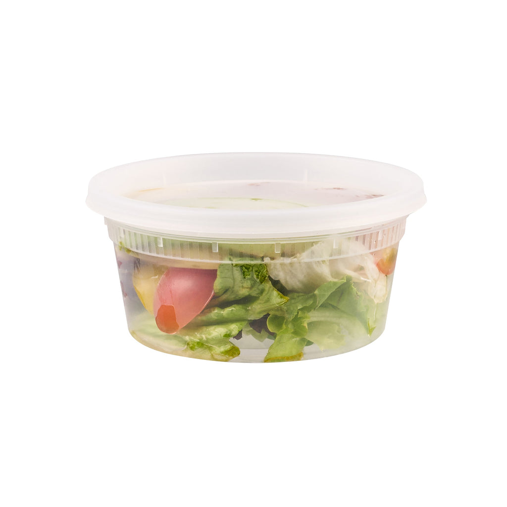 Asporto 12 oz Round Clear Plastic Soup Container - with Lid, Microwavable - 4 1/2" x 4 1/2" x 2 1/2" - 25 count box