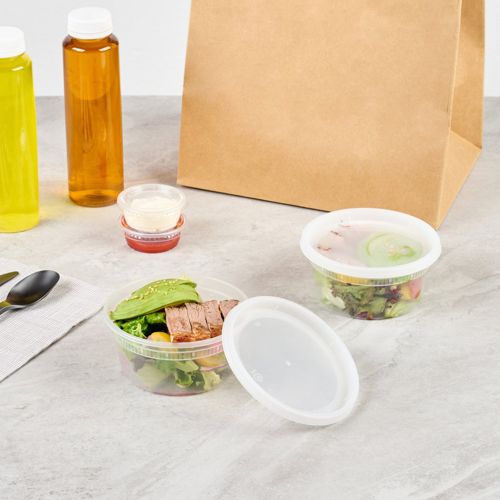 Asporto 12 oz Round Clear Plastic Soup Container - with Lid, Microwavable - 4 1/2" x 4 1/2" x 2 1/2" - 25 count box