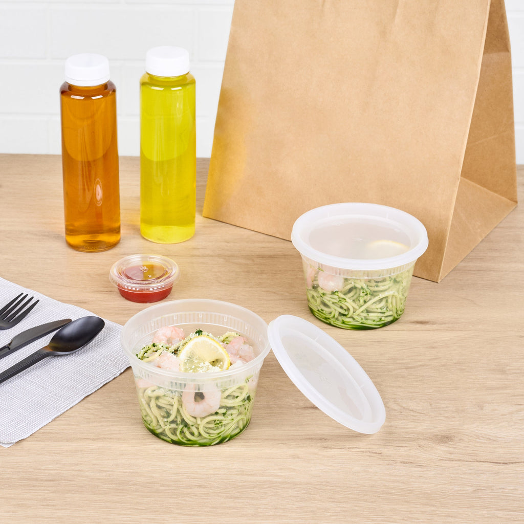 Asporto 16 oz Round Clear Plastic Soup Container - with Lid, Microwavable - 4 1/2" x 4 1/2" x 3" - 25 count box