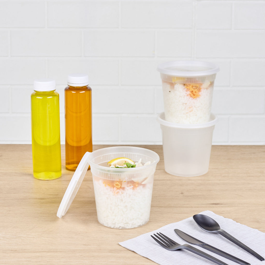 Asporto 24 oz Round Clear Plastic Soup Container - with Lid, Microwavable - 4 1/2" x 4 1/2" x 4 1/4" - 25 count box