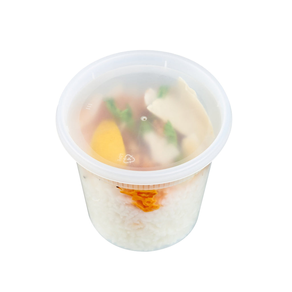 Asporto 24 oz Round Clear Plastic Soup Container - with Lid, Microwavable - 4 1/2" x 4 1/2" x 4 1/4" - 25 count box