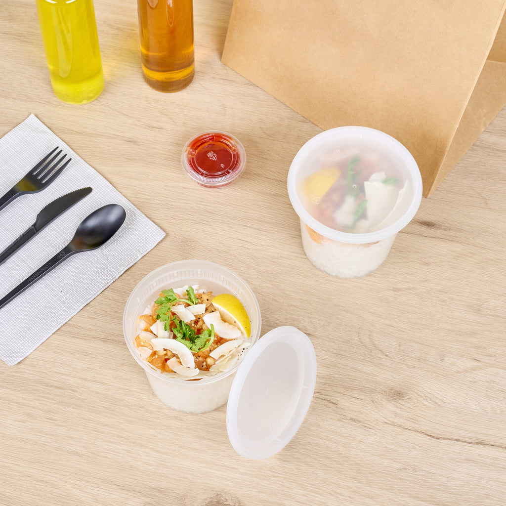 Asporto 24 oz Round Clear Plastic Soup Container - with Lid, Microwavable - 4 1/2" x 4 1/2" x 4 1/4" - 25 count box