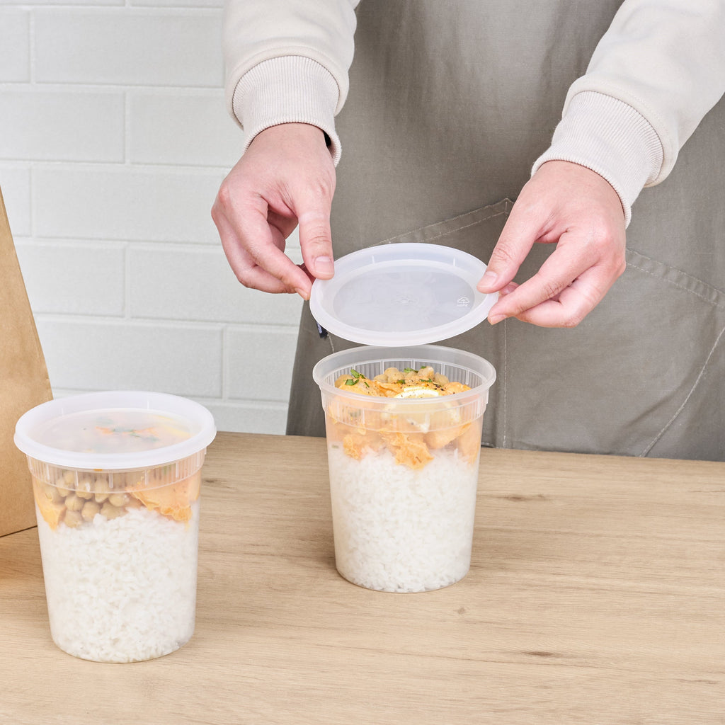 Asporto 32 oz Round Clear PP Soup Container - with Lid, Microwavable - 4 1/2" x 4 1/2" x 5 1/2" - 25 count box