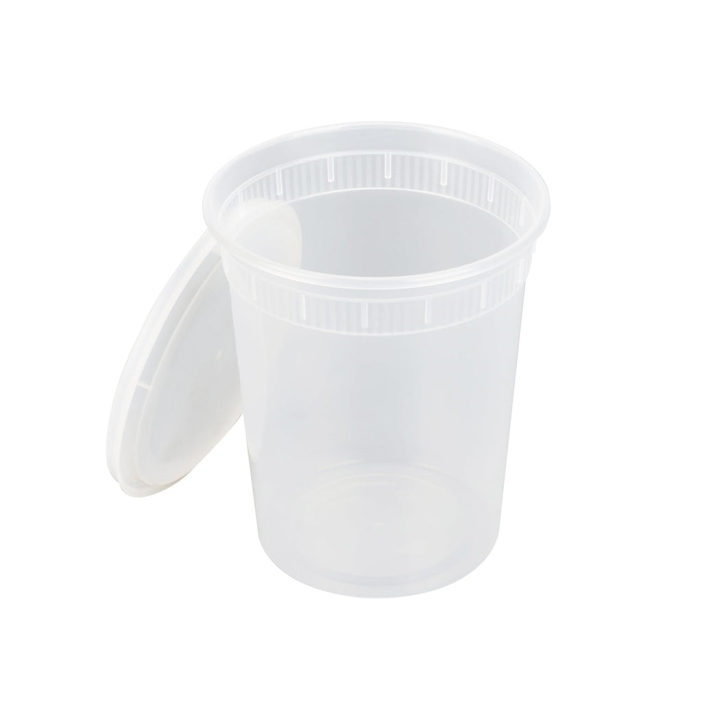 Asporto 32 oz Round Clear Plastic Soup Container - with Lid, Microwavable - 4 1/2" x 4 1/2" x 5 1/2" - 100 count box