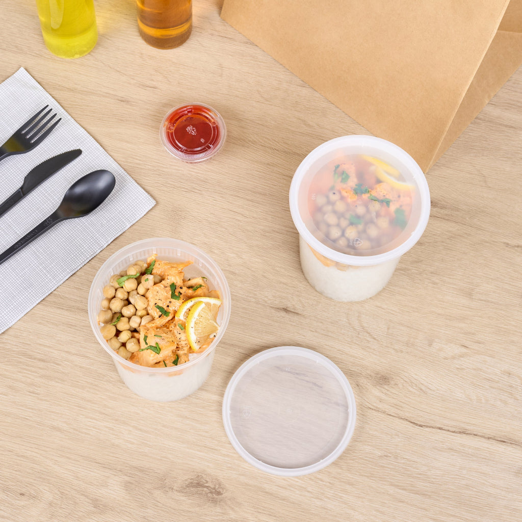 Asporto 32 oz Round Clear Plastic Soup Container - with Lid, Microwavable - 4 1/2" x 4 1/2" x 5 1/2" - 100 count box