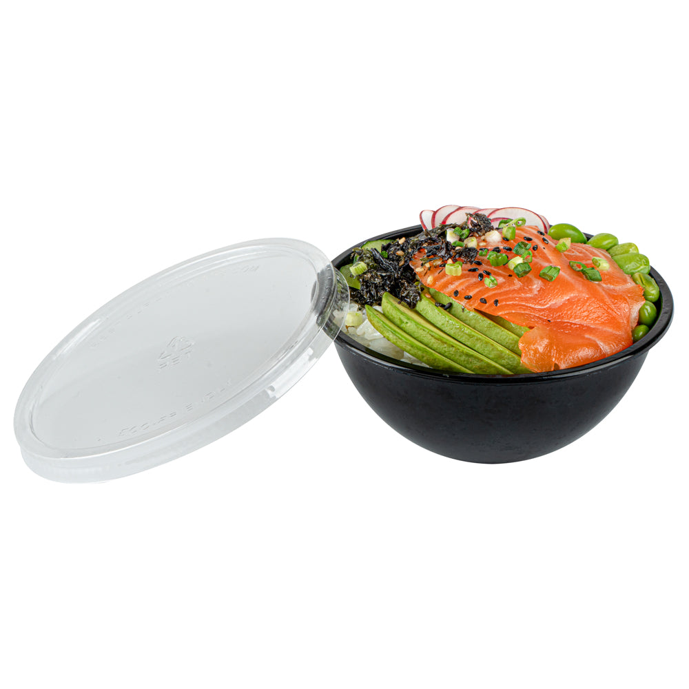 Mini Serve 7 oz Round Black Plastic Salad Bowl - 5" x 5" x 1 3/4" - 200 count box