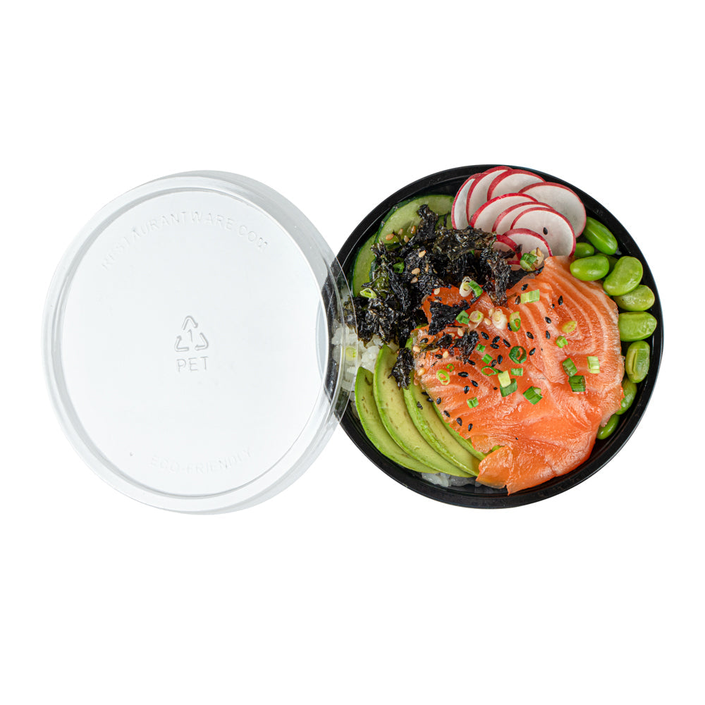 Mini Serve 7 oz Round Black Plastic Salad Bowl - 5" x 5" x 1 3/4" - 200 count box
