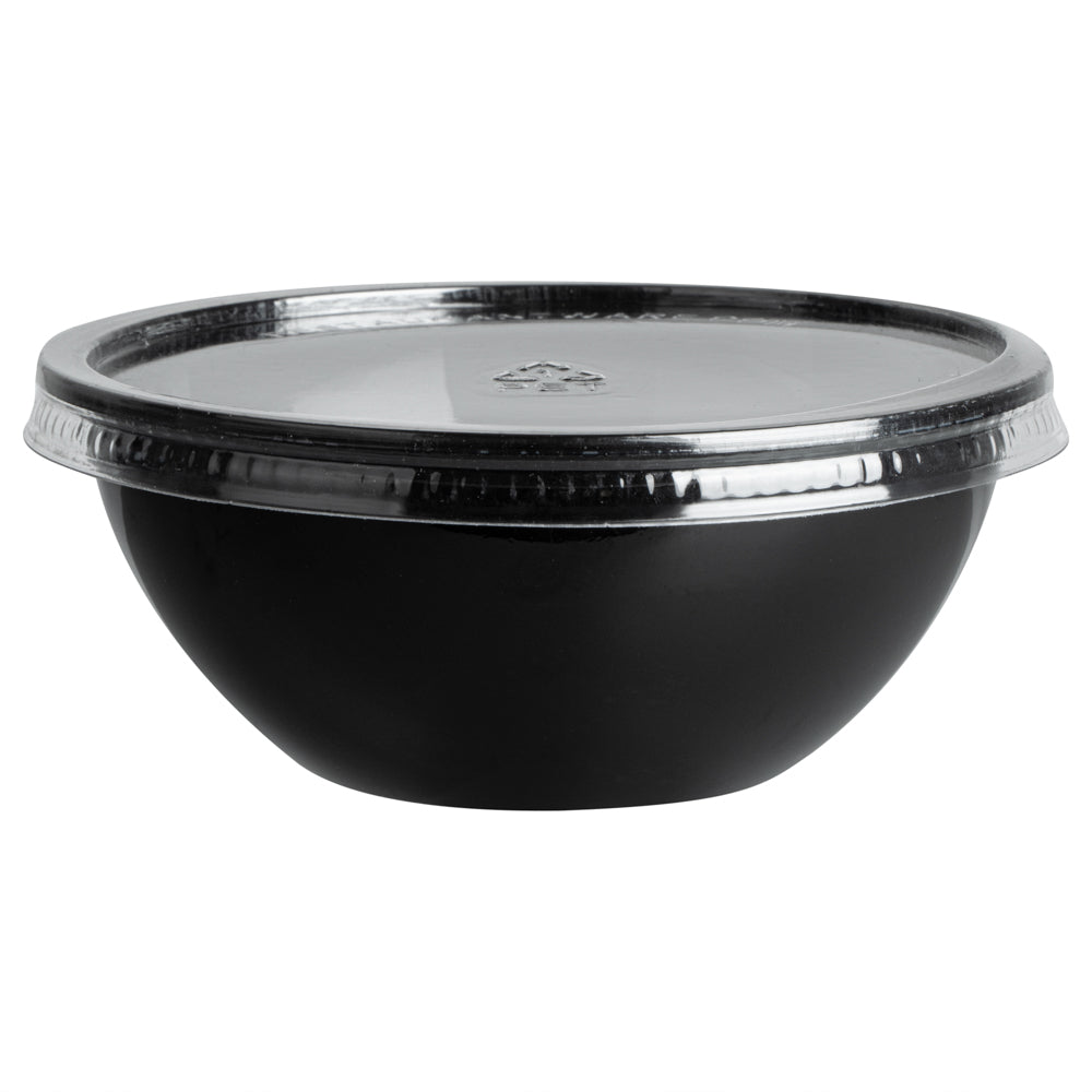 Mini Serve 7 oz Round Black Plastic Salad Bowl - 5" x 5" x 1 3/4" - 200 count box