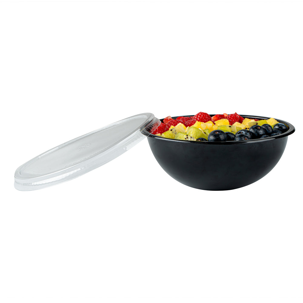 Maxi Serve 18 oz Round Black Plastic Salad Bowl - 6" x 6" x 2 1/2" - 200 count box