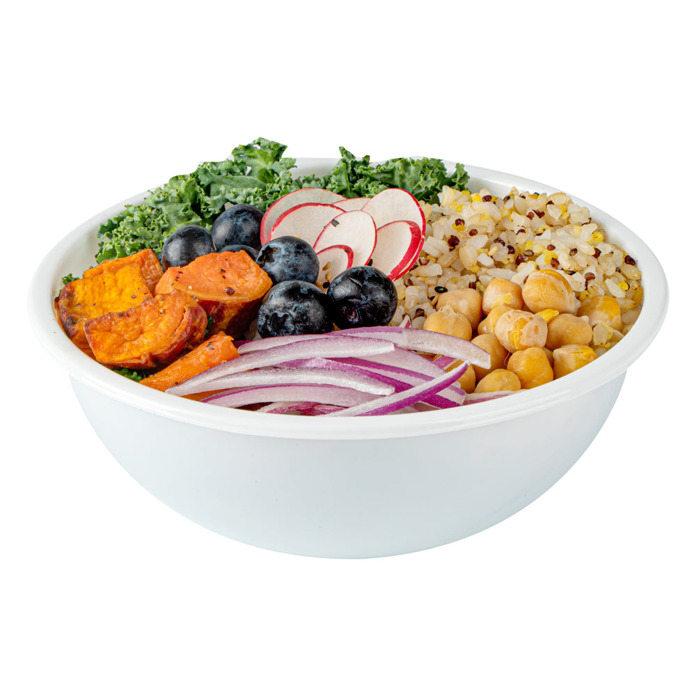 Maxi Serve 18 oz Round White Plastic Salad Bowl - 6" x 6" x 2 1/2" - 200 count box