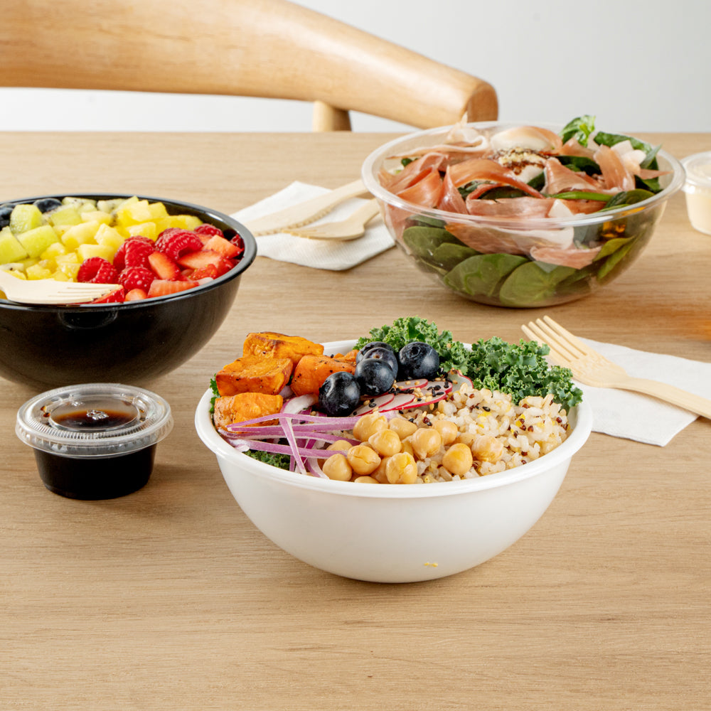 Maxi Serve 18 oz Round White Plastic Salad Bowl - 6" x 6" x 2 1/2" - 200 count box
