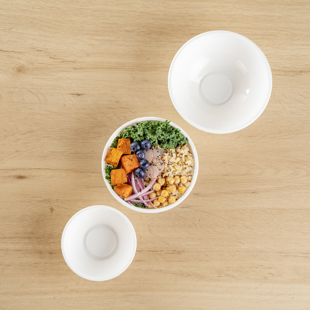Maxi Serve 18 oz Round White Plastic Salad Bowl - 6" x 6" x 2 1/2" - 200 count box