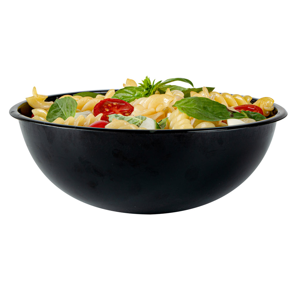 Maxi Serve 21 oz Round Black Plastic Salad Bowl - 6 3/4" x 6 3/4" x 2 1/2" - 200 count box