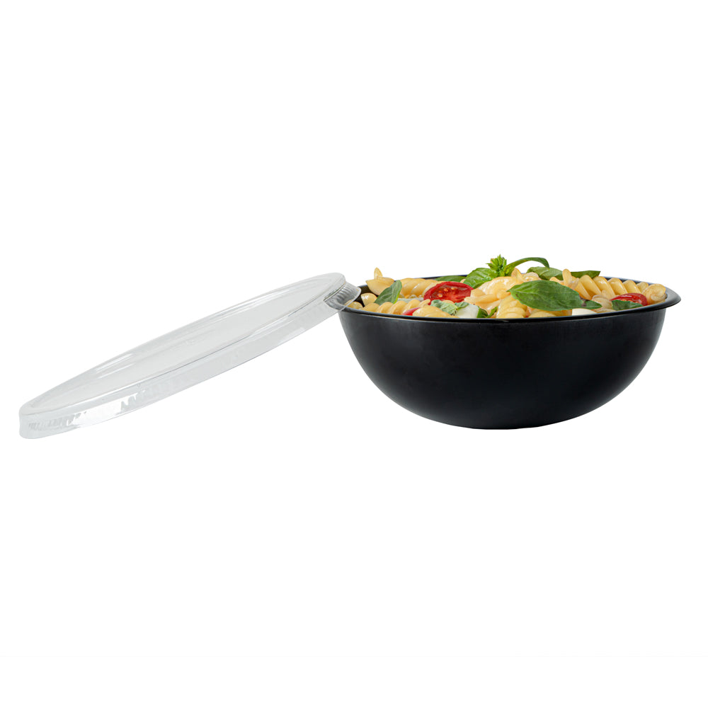 Maxi Serve 21 oz Round Black Plastic Salad Bowl - 6 3/4" x 6 3/4" x 2 1/2" - 200 count box