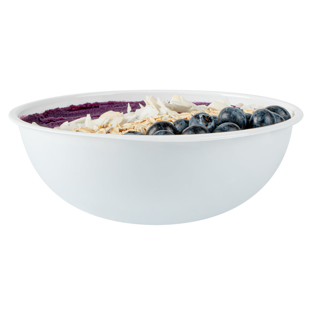 Maxi Serve 21 oz Round White Plastic Salad Bowl - 6 3/4" x 6 3/4" x 2 1/2" - 50 count box