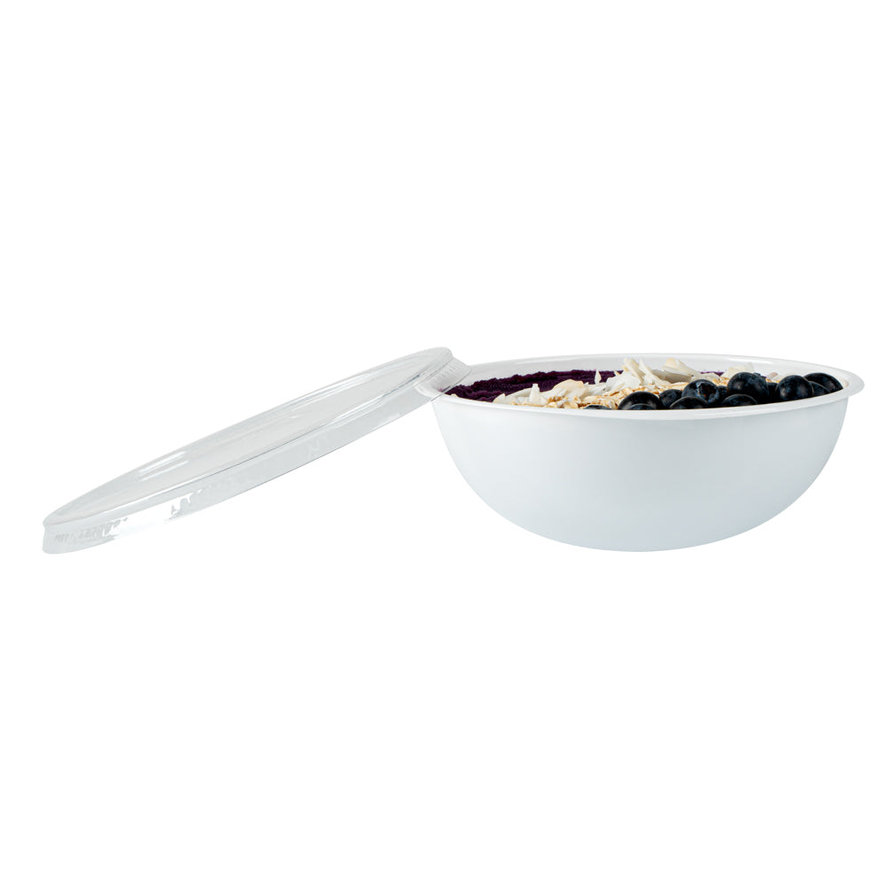 Maxi Serve 21 oz Round White Plastic Salad Bowl - 6 3/4" x 6 3/4" x 2 1/2" - 50 count box