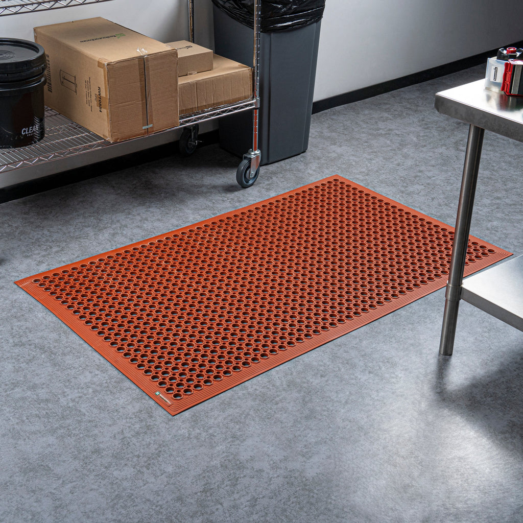 Serve Secure Red Rubber Floor Mat - Anti-Fatigue, Grease-Resistant - 60" x 36" x 1/2" - 1 count box