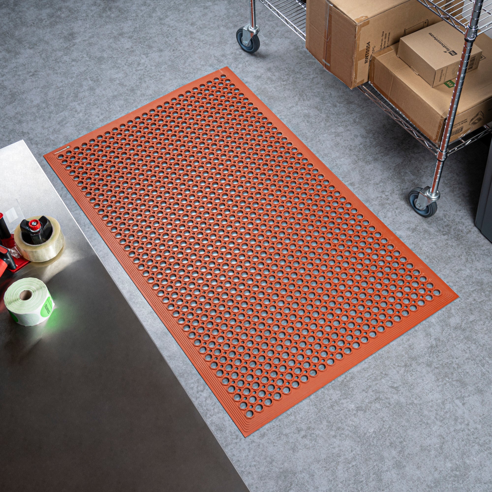 Serve Secure Red Rubber Floor Mat - Anti-Fatigue, Grease-Resistant - 60" x 36" x 1/2" - 1 count box