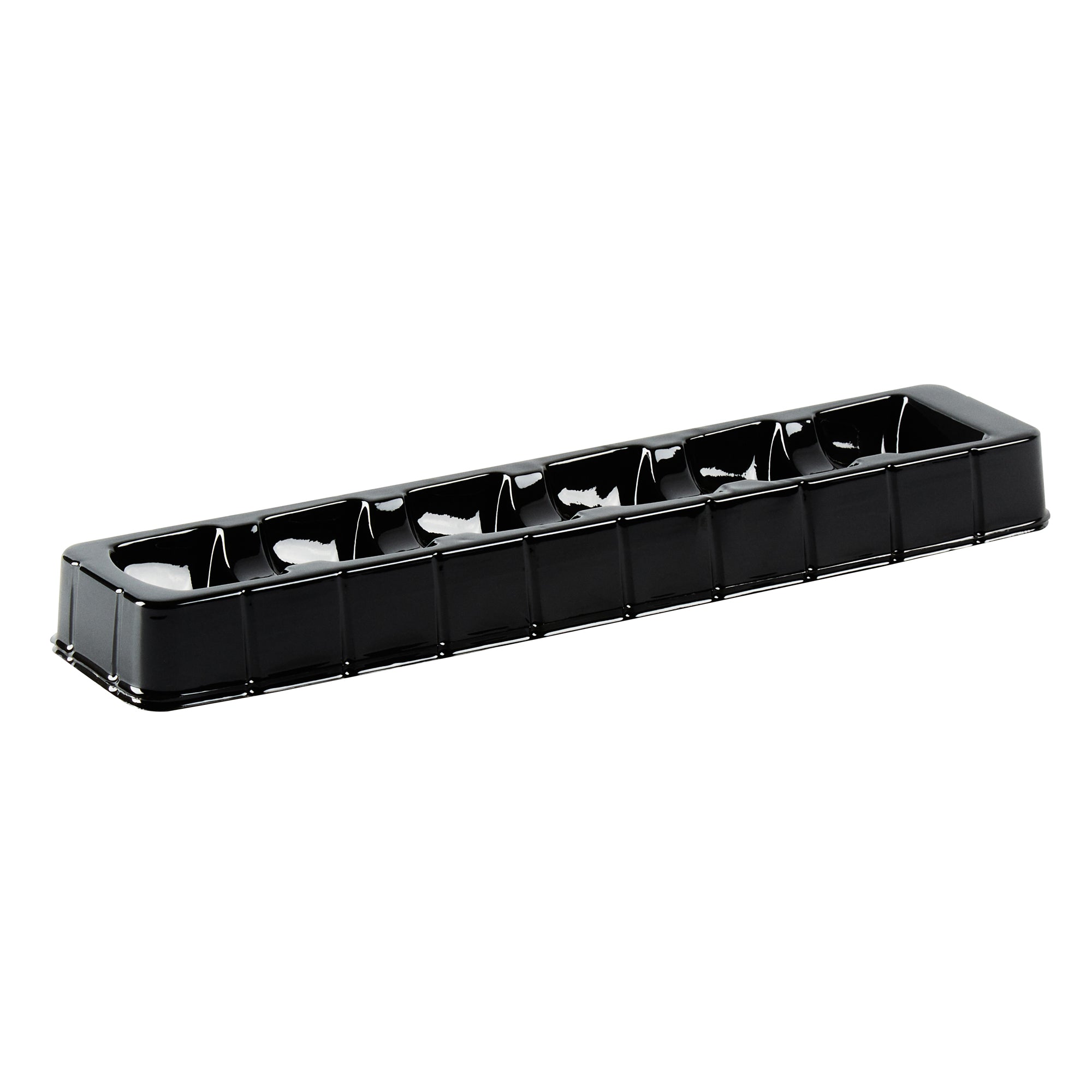 Shock Safe Rectangle Black Plastic Macaron Take Out Box - Fits 6 Macarons - 11" x 2 1/2" x 2" - 100 count box