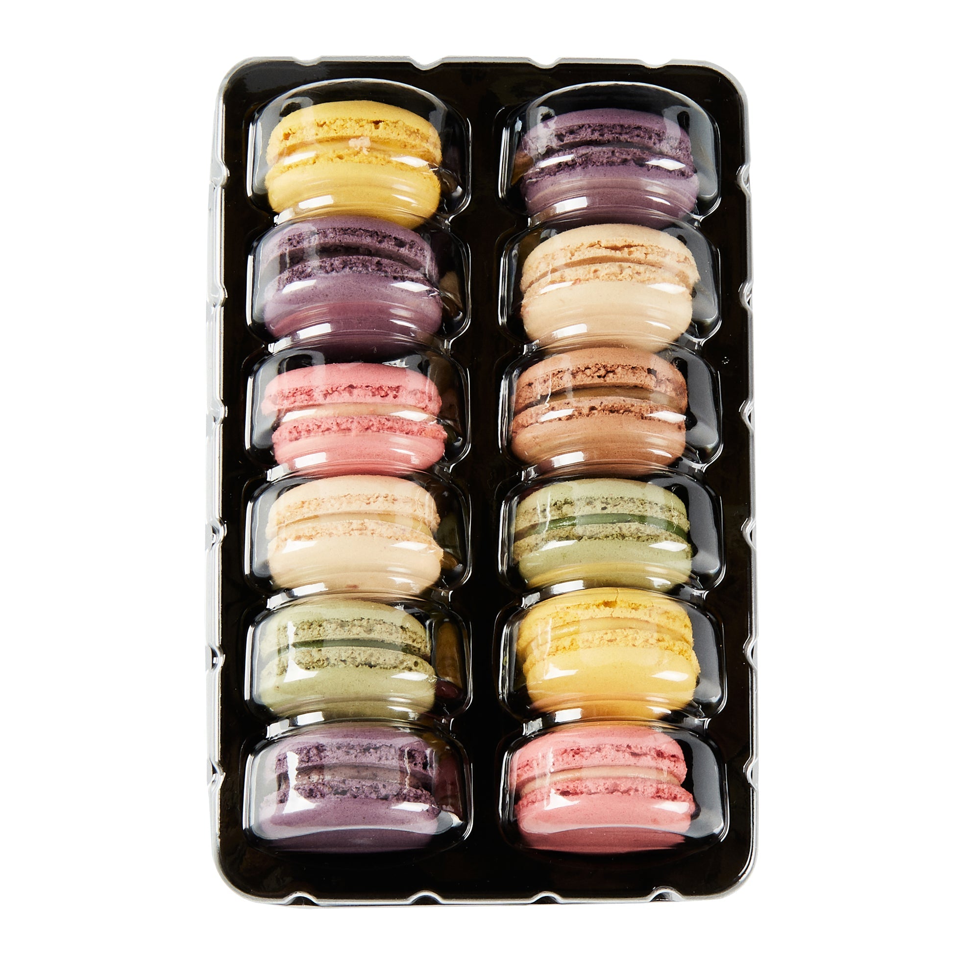 Shock Safe Rectangle Black Plastic Macaron Take Out Box - Fits 12 Macarons - 11" x 4 1/2" x 2" - 100 count box