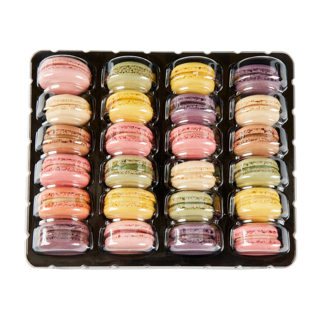 Shock Safe Rectangle Black Plastic Macaron Take Out Box - Fits 24 Macarons - 11" x 9" x 2" - 100 count box