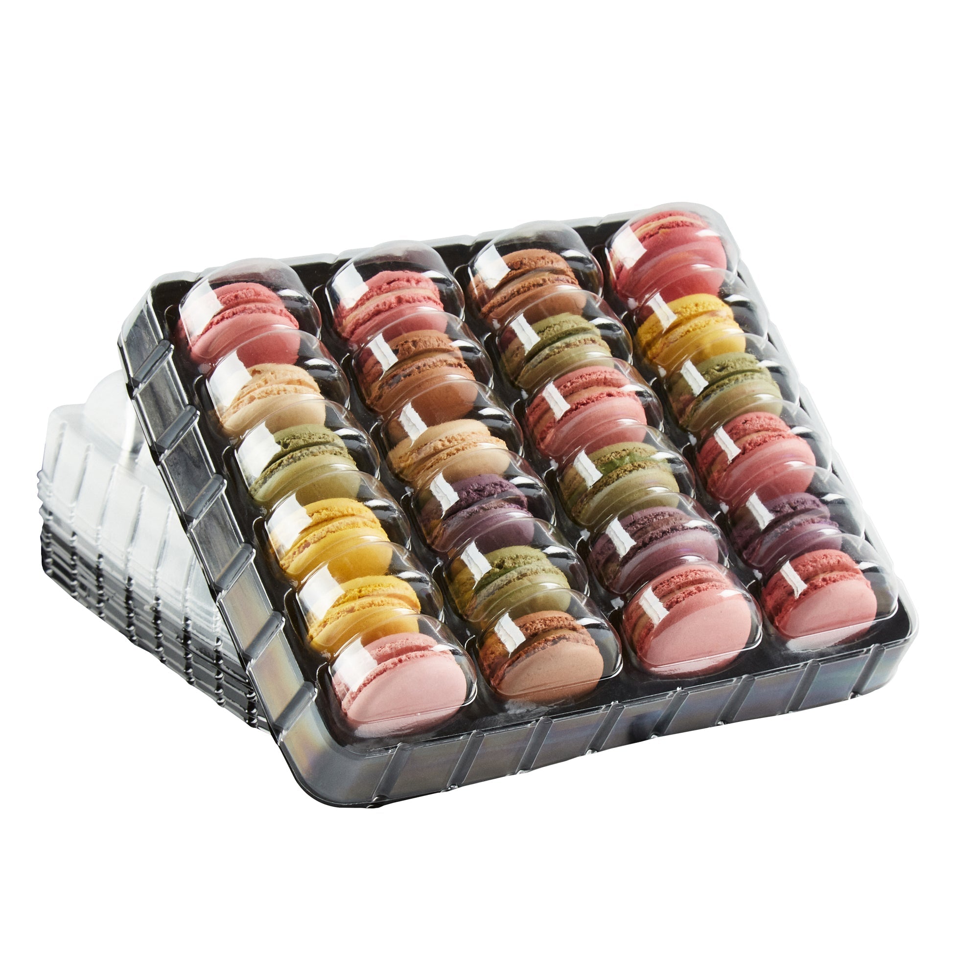 Shock Safe Rectangle Black Plastic Macaron Take Out Box - Fits 24 Macarons - 11" x 9" x 2" - 100 count box