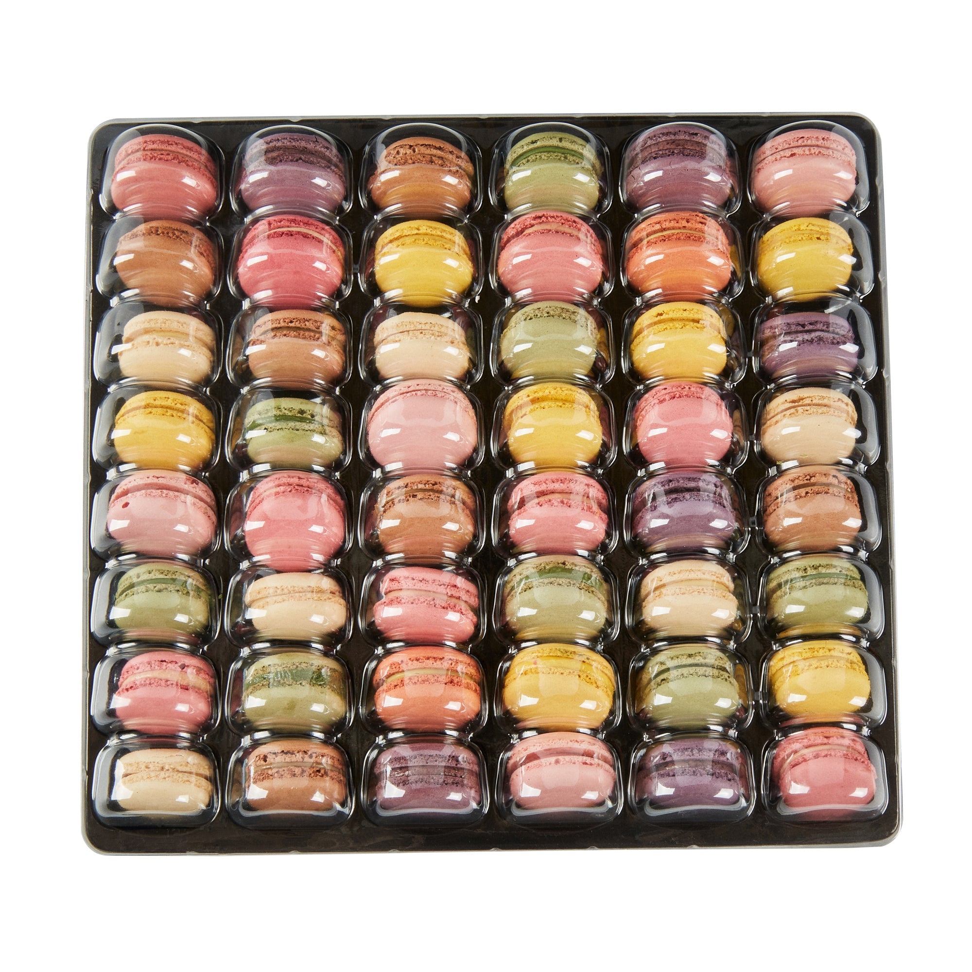 Shock Safe Rectangle Black Plastic Macaron Take Out Box - Fits 48 Macarons - 13 1/4" x 13 1/4" x 2" - 100 count box