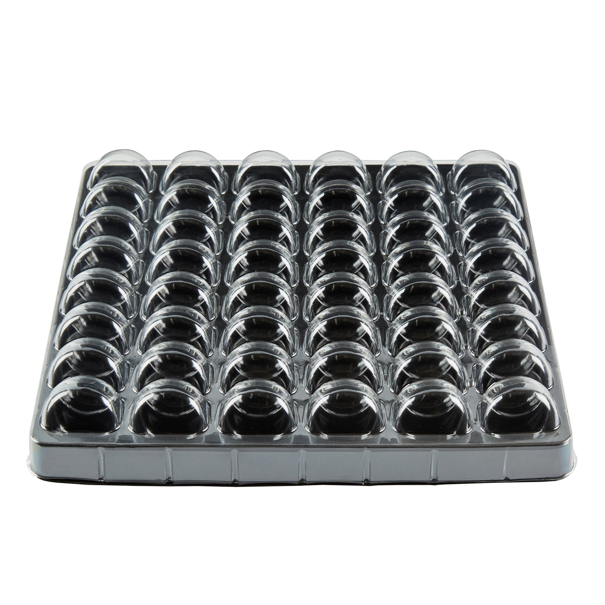 Shock Safe Rectangle Black Plastic Macaron Take Out Box - Fits 48 Macarons - 13 1/4" x 13 1/4" x 2" - 100 count box