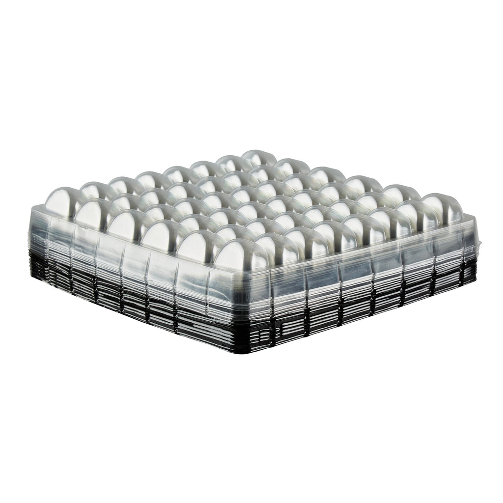 Shock Safe Rectangle Black Plastic Macaron Take Out Box - Fits 48 Macarons - 13 1/4" x 13 1/4" x 2" - 100 count box