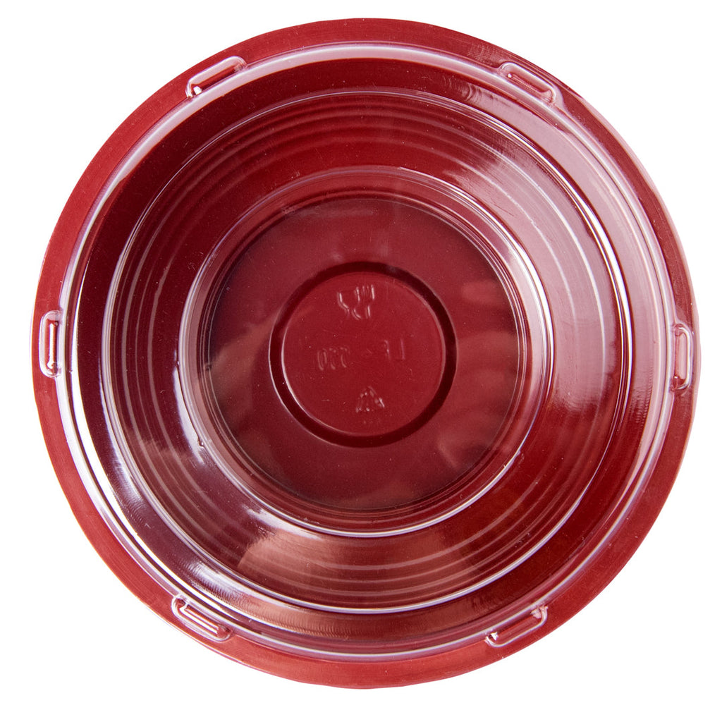 Bento Tek 18 oz Round Black and Red Plastic Small Asian Panda Bowl - with Clear Lid, Microwavable - 6" x 6" x 2 1/2" - 200 count box