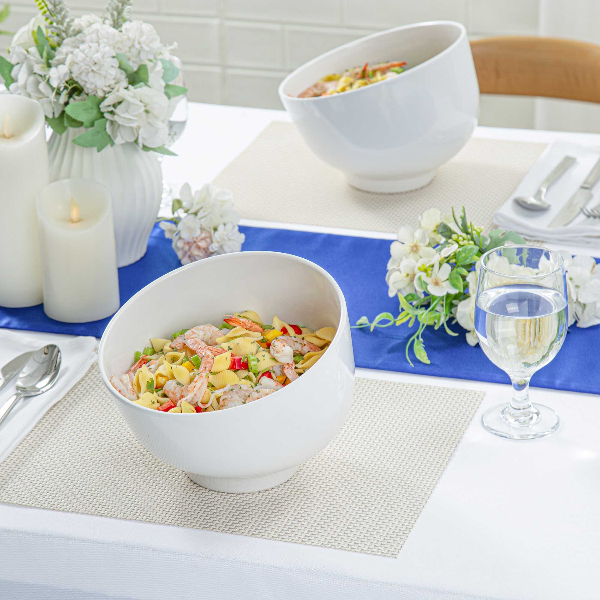 Voga 74 oz Round White Melamine Small Bowl - Slant - 8 1/2" x 8 1/4" x 6 3/4" - 2 count box