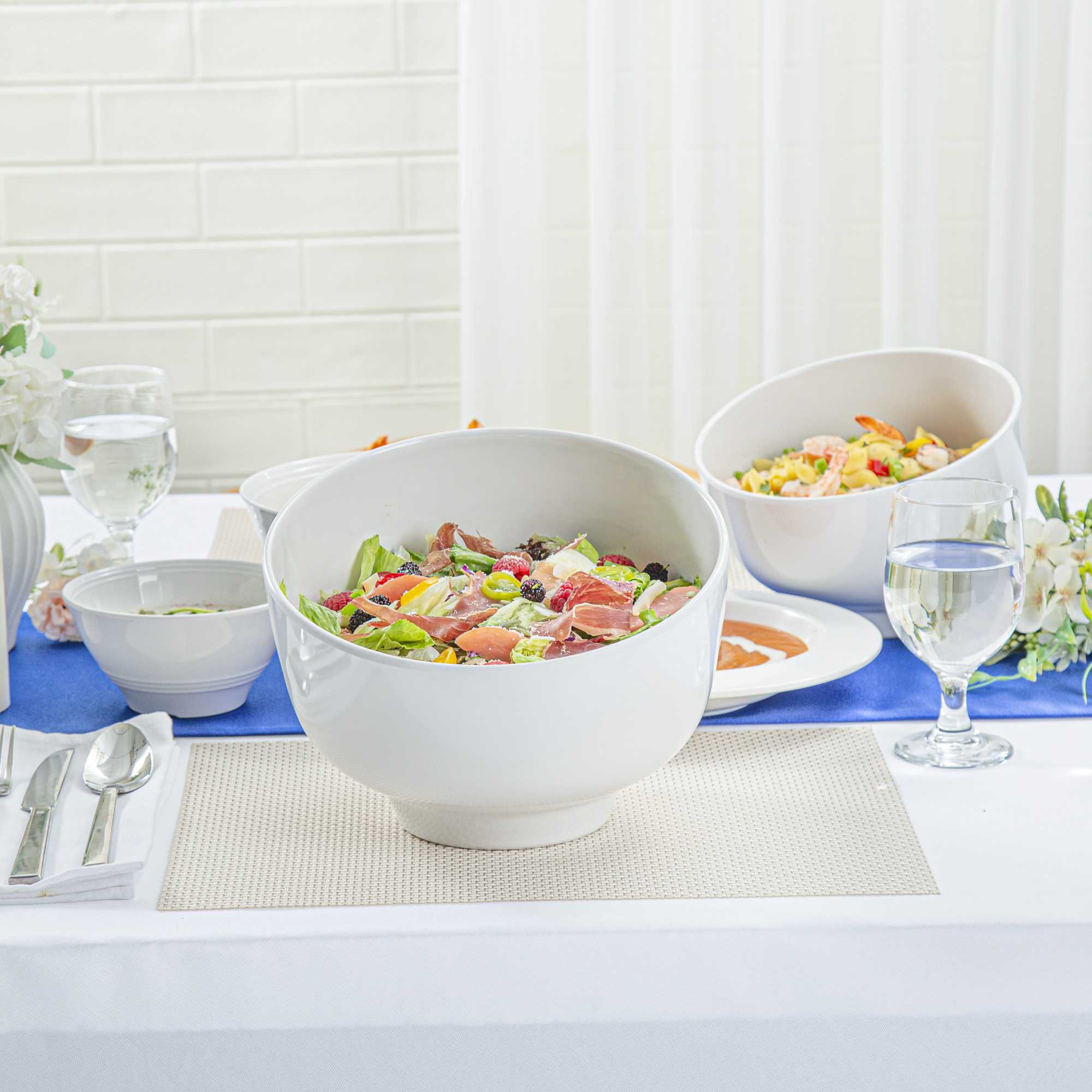 Voga 101 oz Round White Melamine Large Bowl - Slant - 10" x 9 3/4" x 7 3/4" - 2 count box